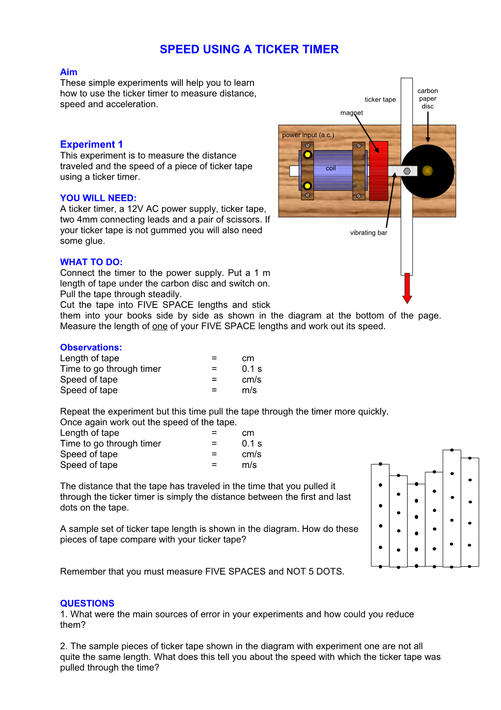 Ticker Timer Introduction