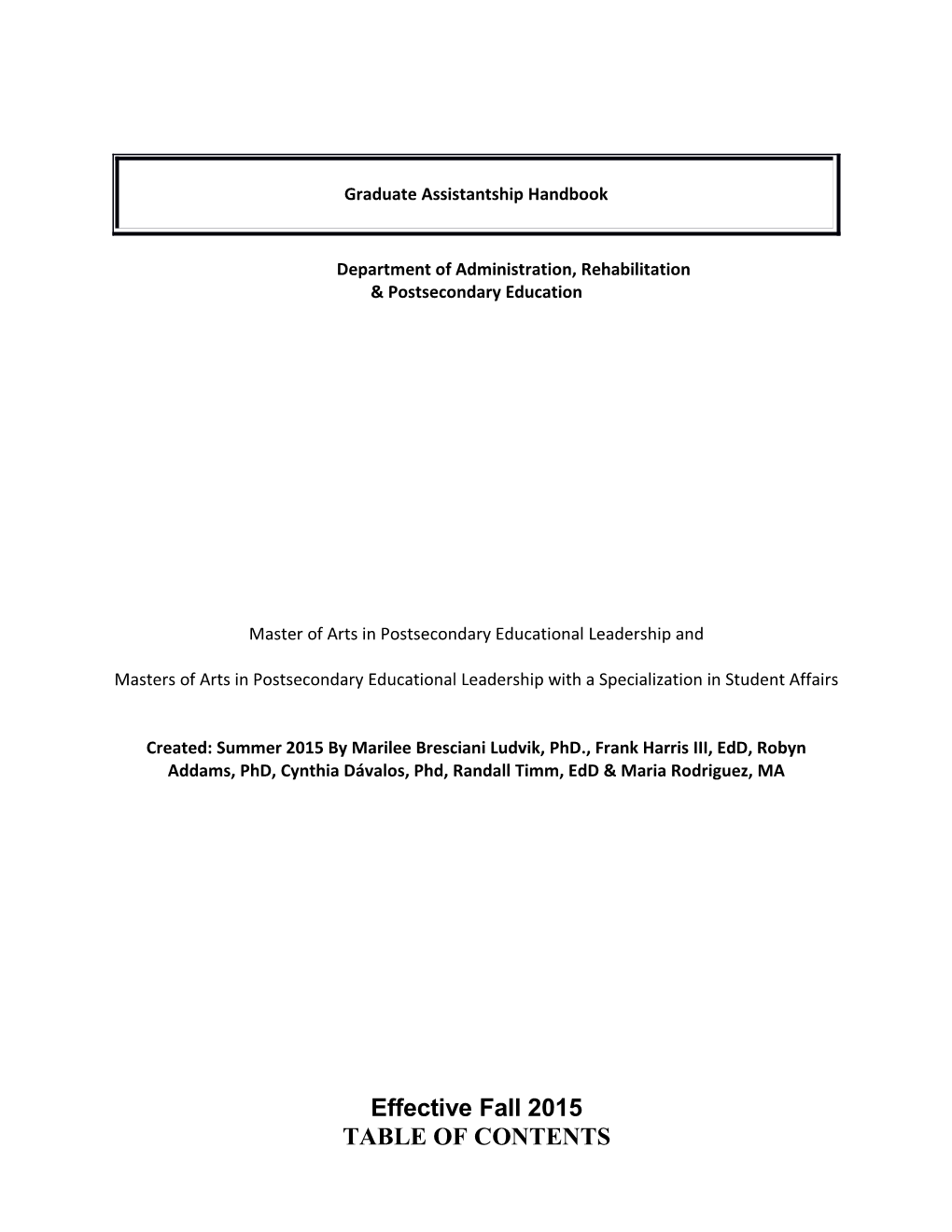 Graduate Assistantship Handbook