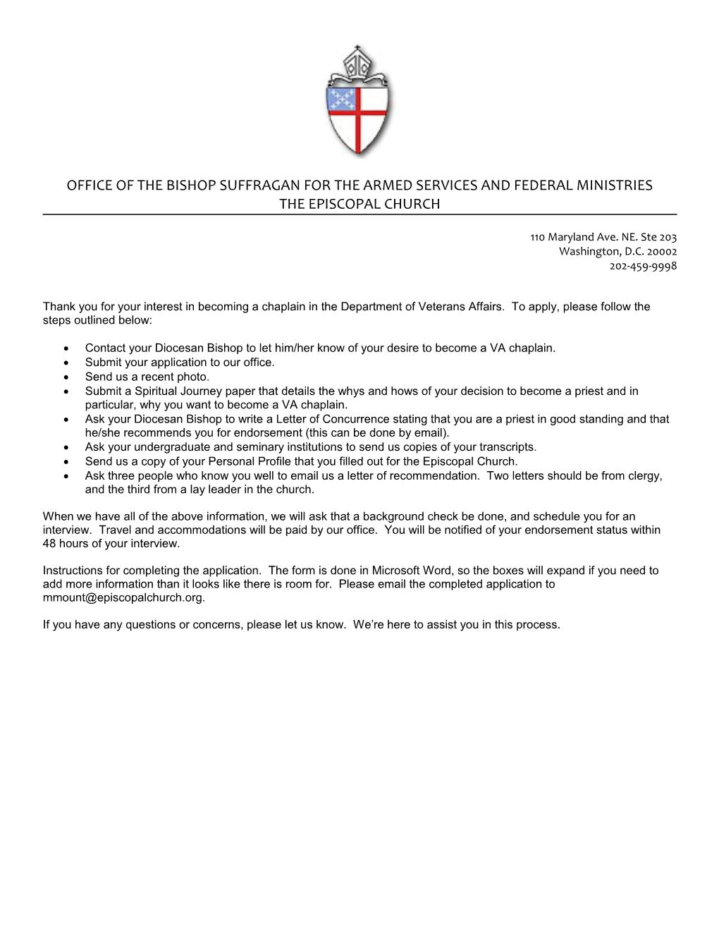 Application for Service As an Armed Forces Chaplain