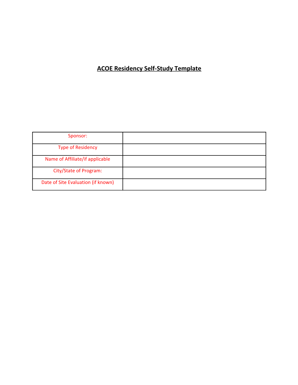 ACOE Residency Self-Study Template