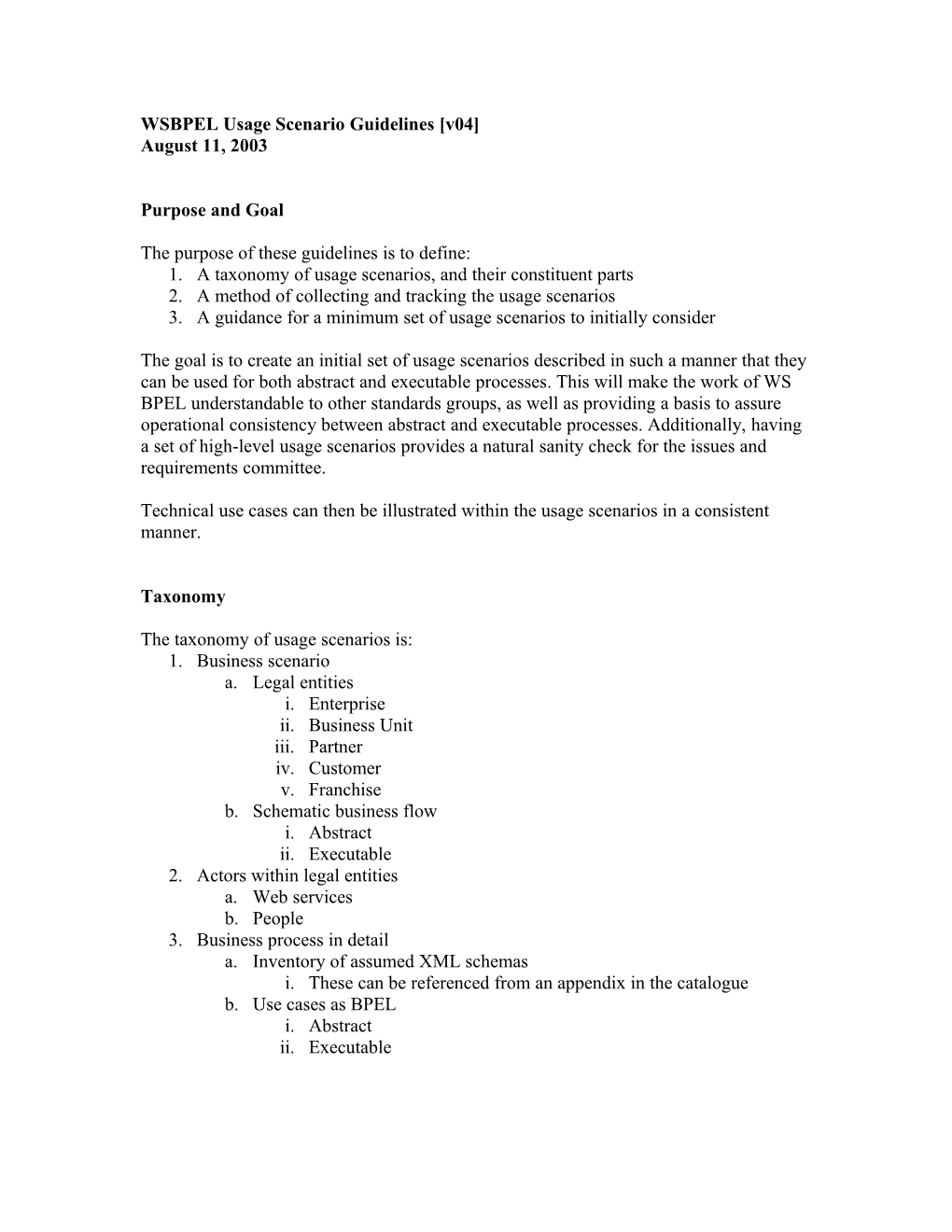 Proposal for WS BPEL Use Cases