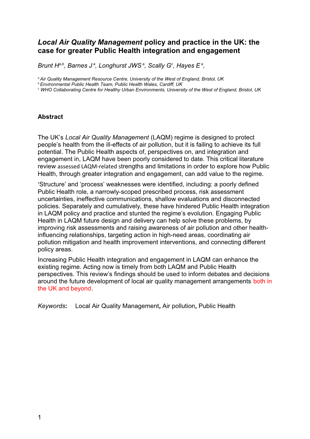 Local Air Quality Management Policy and Practice in the UK: the Case for Greater Public