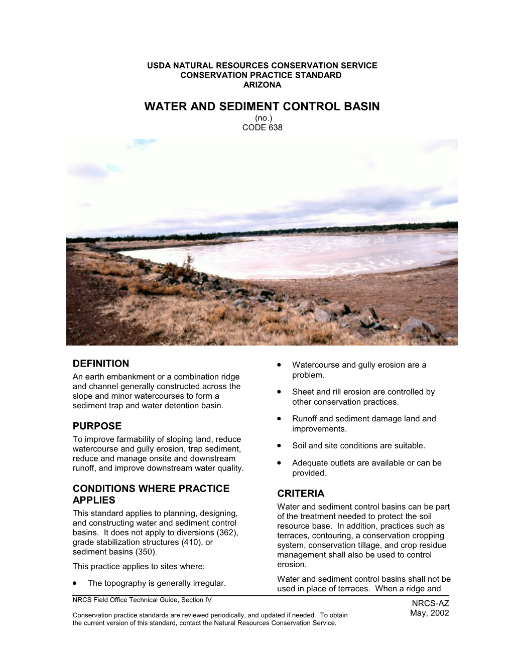 Water and Sediment Control Basin 638