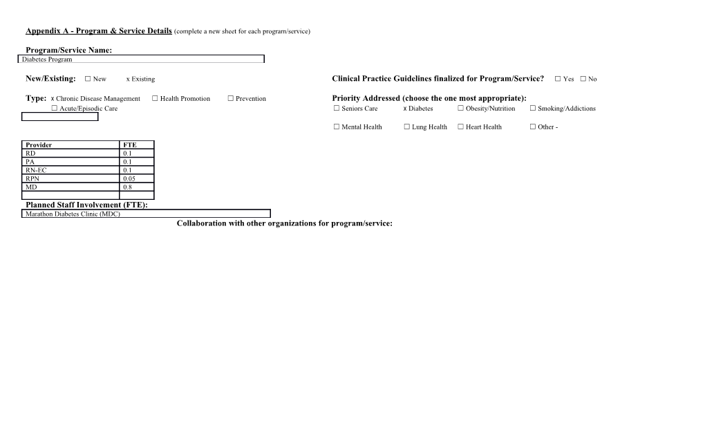 Appendix a - Program & Service Details (Complete a New Sheet for Each Program/Service)