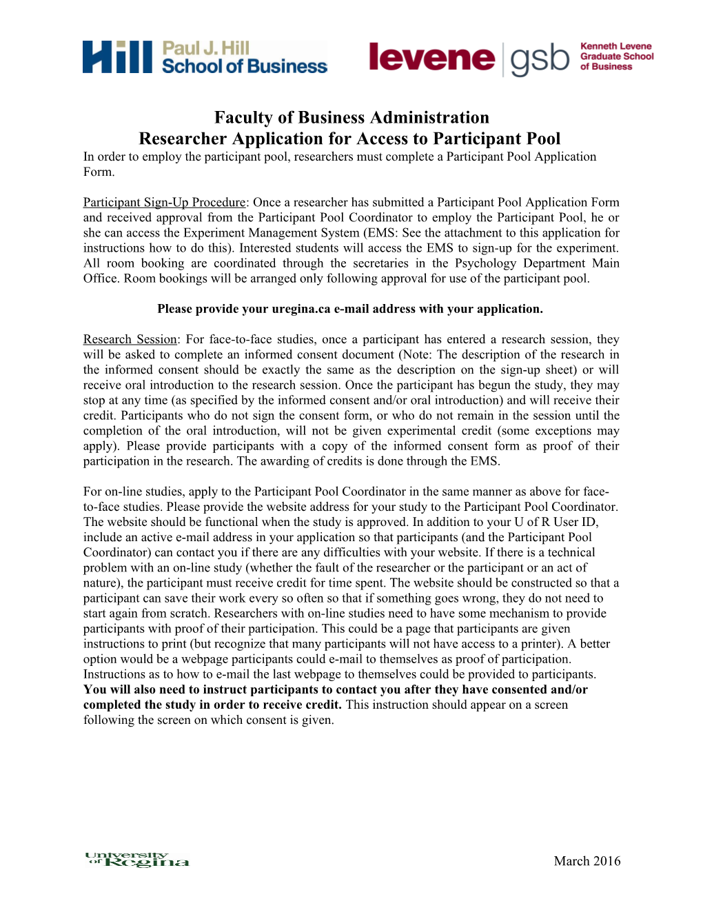 Researcher Application for Access to Participant Pool