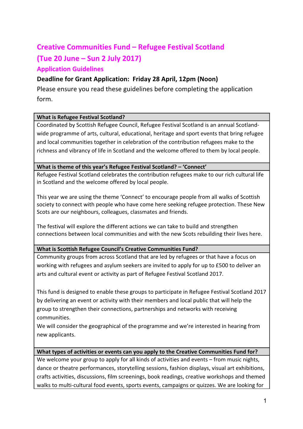 Event Submissions Form: If You Would Like to Take Part in Refugee Week Scotland by Organising