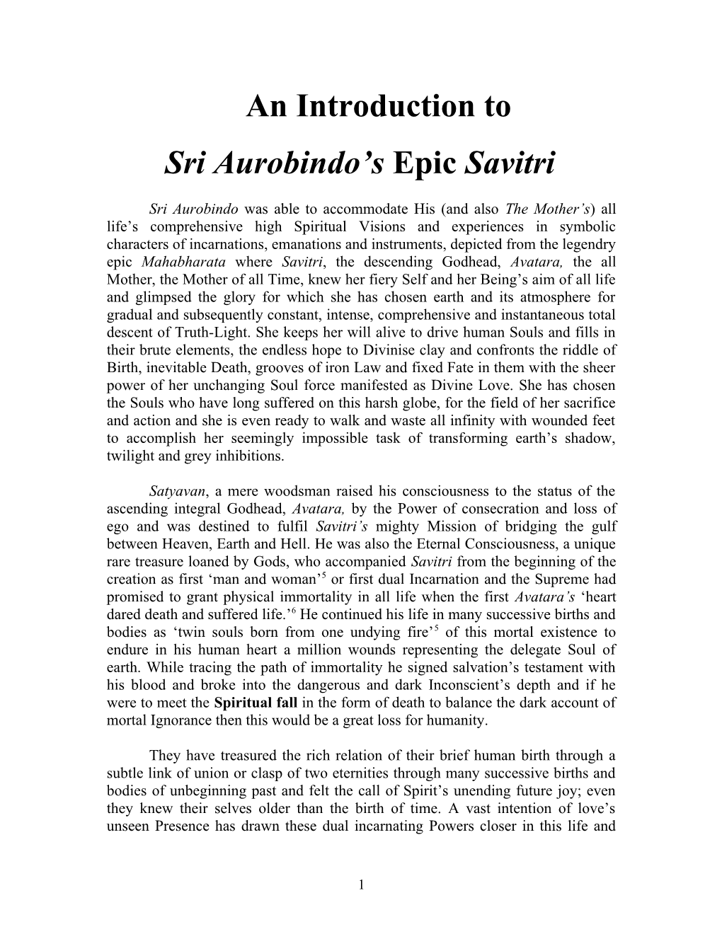 Sri Aurobindo S Epic Savitri