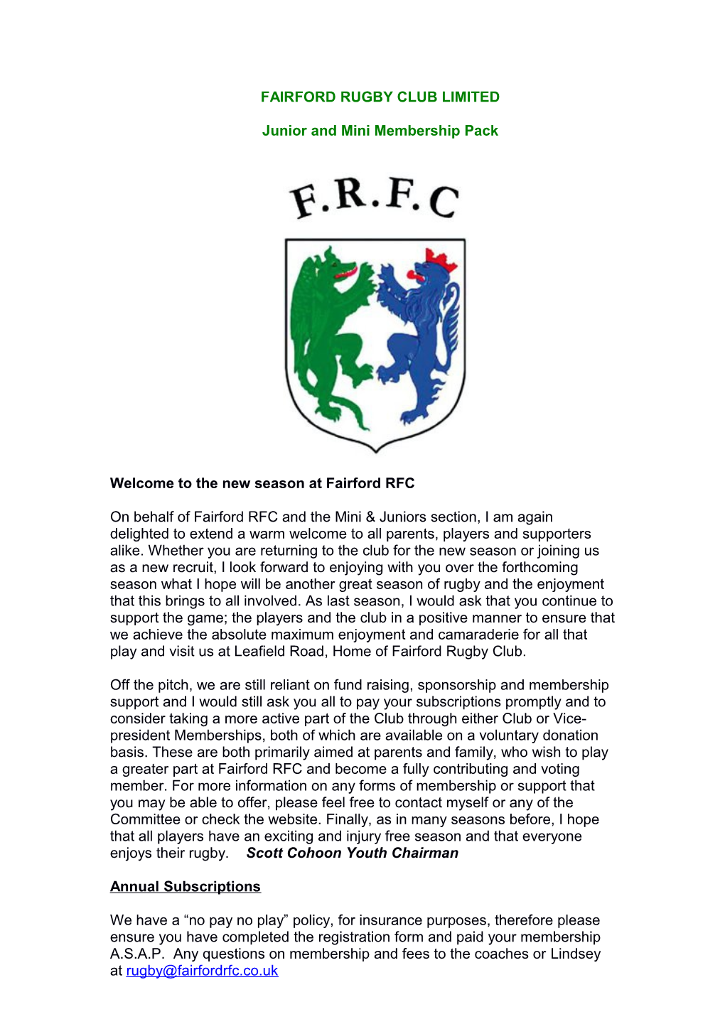 Fairford Rugby Club Limited