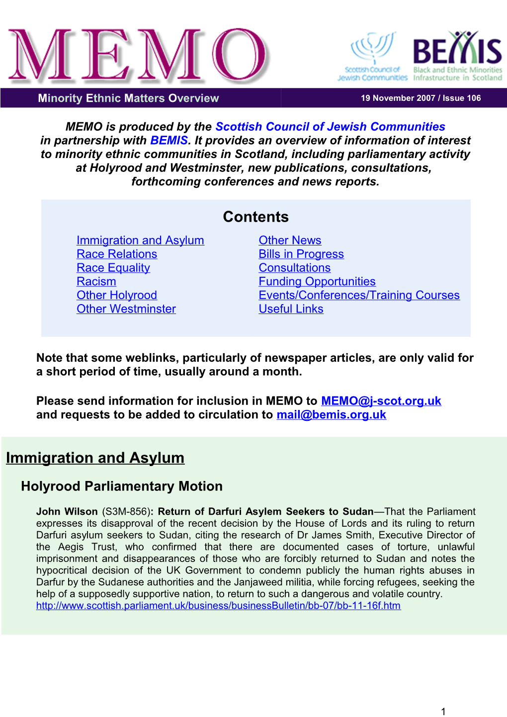 MEMO Is Produced by the Scottish Council of Jewish Communities
