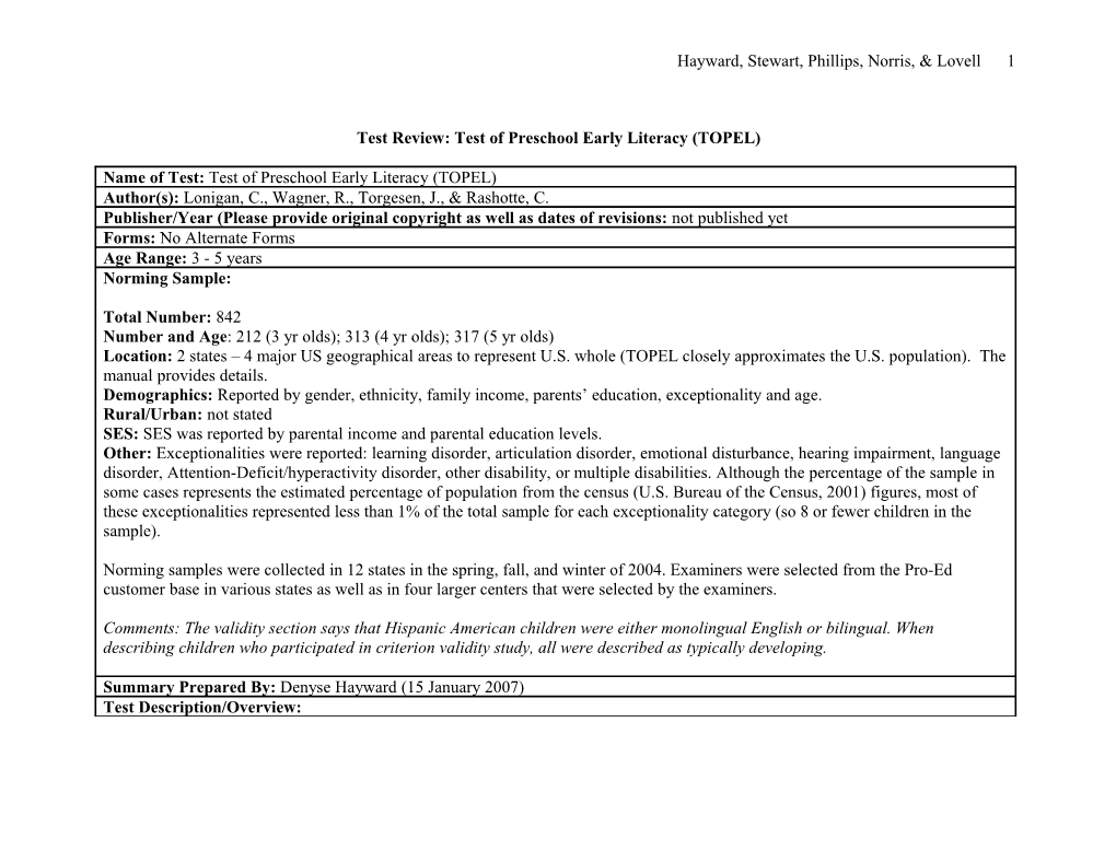 Language and Literacy Test Analysis