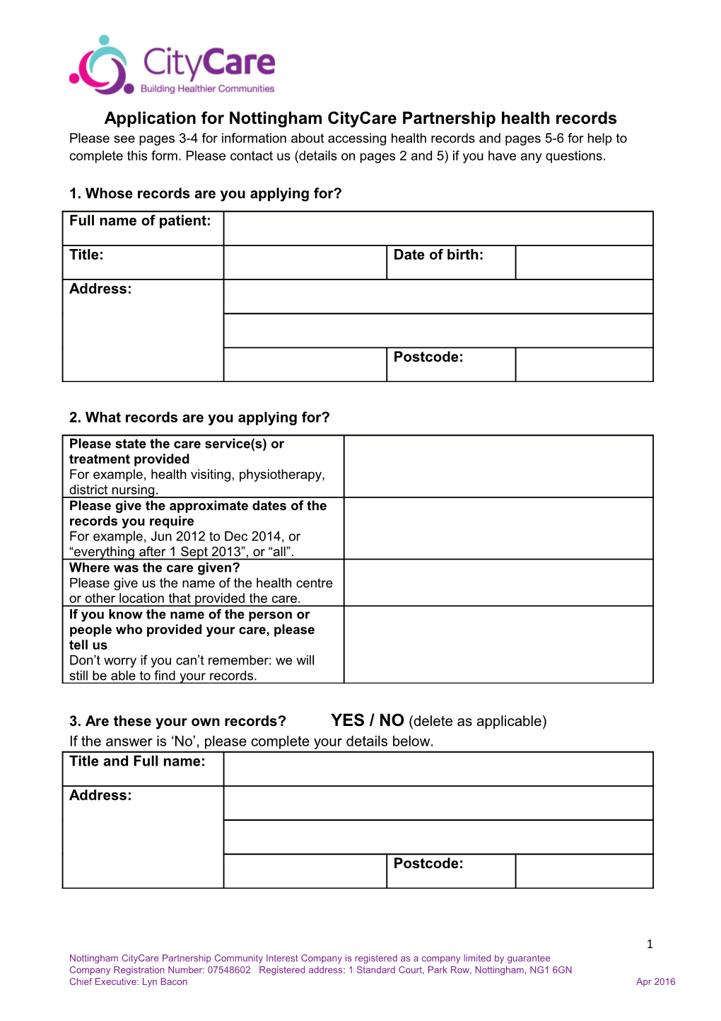 Application for Nottingham Citycare Partnership Health Records