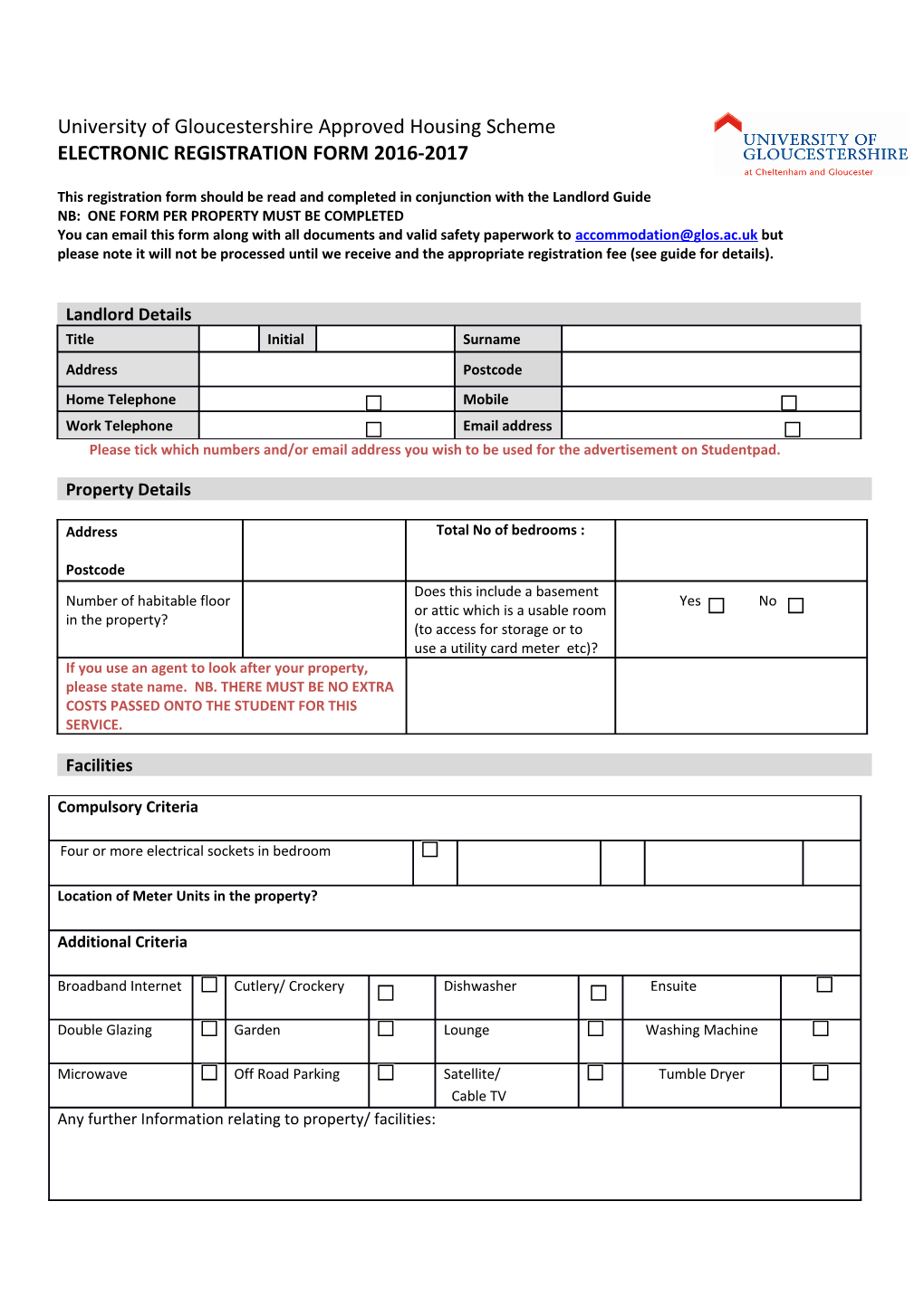 This Registration Form Should Be Read and Completed in Conjunction with the Landlord Guide