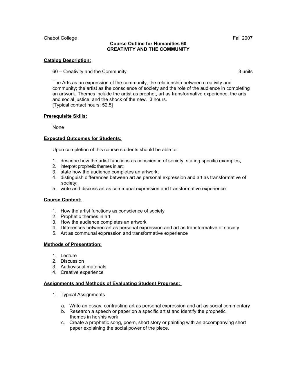 Curriculum Work Sheet 1