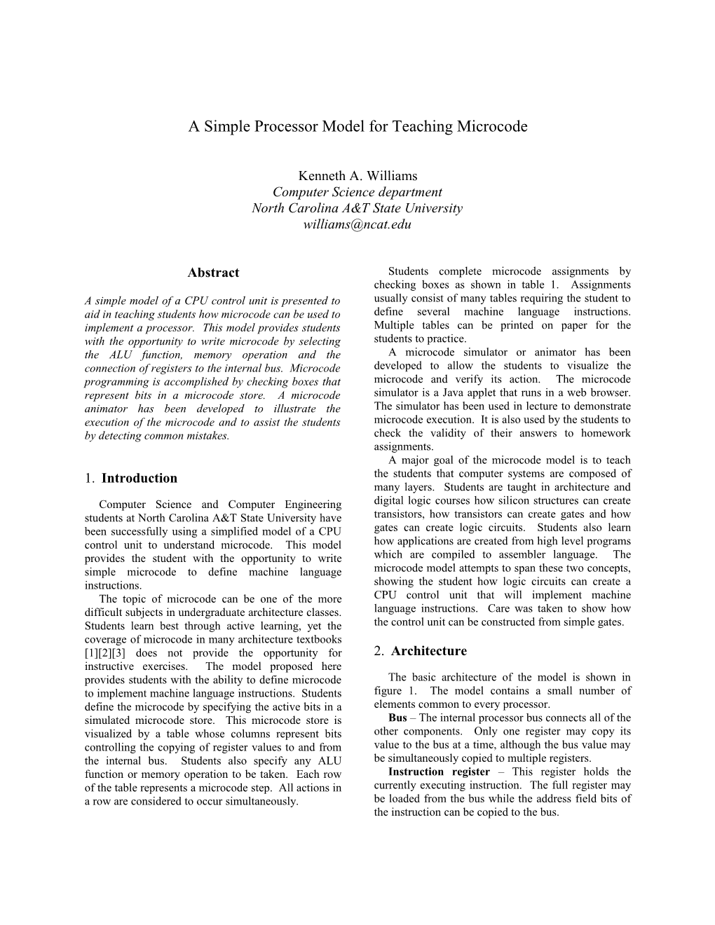 A Simple Processor Model for Teaching Microcode