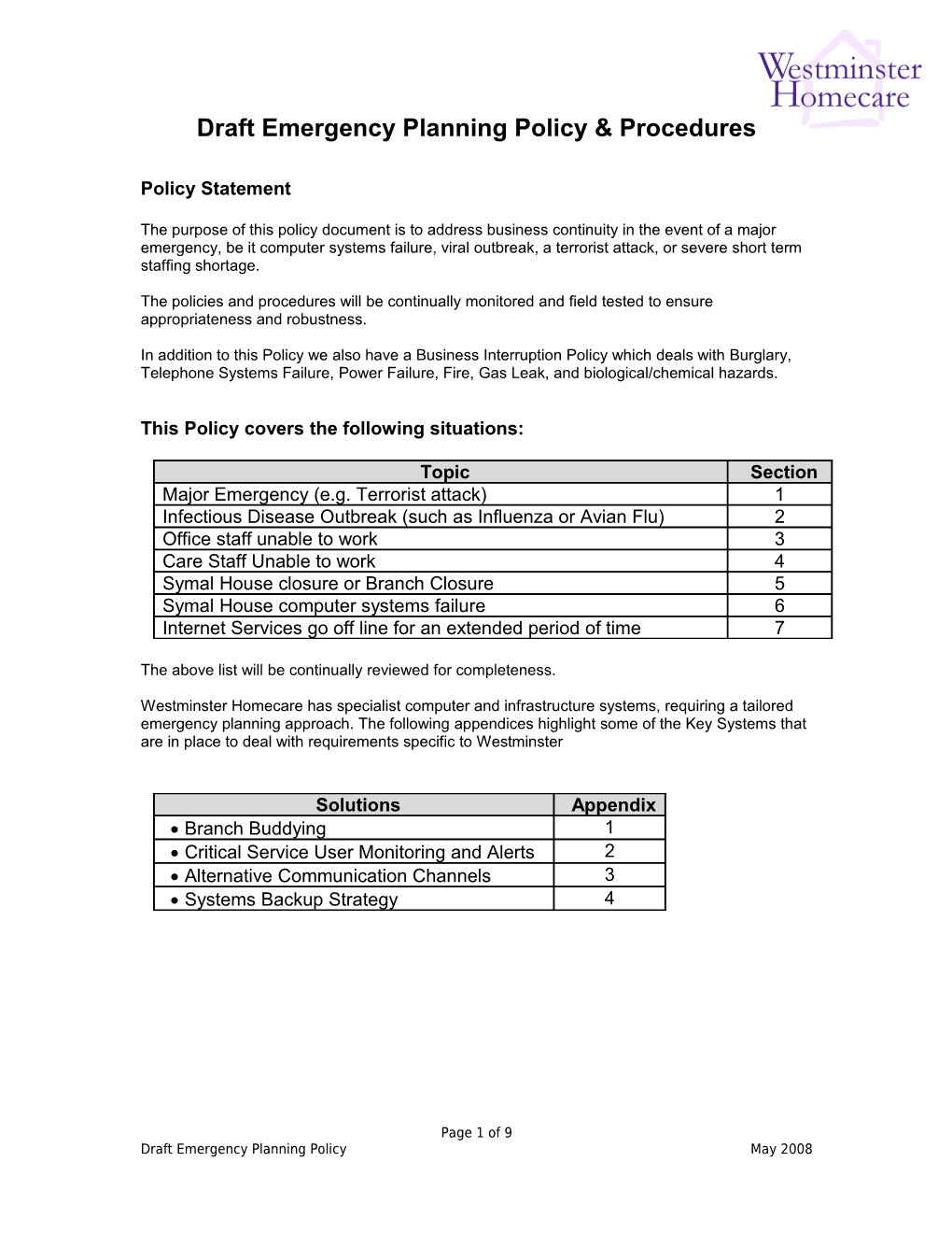 Emergency Planning Policy Document