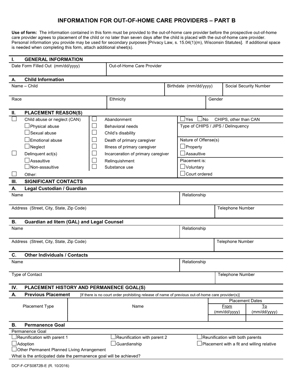 Information for OHC Providers - Part B, CFS-872B