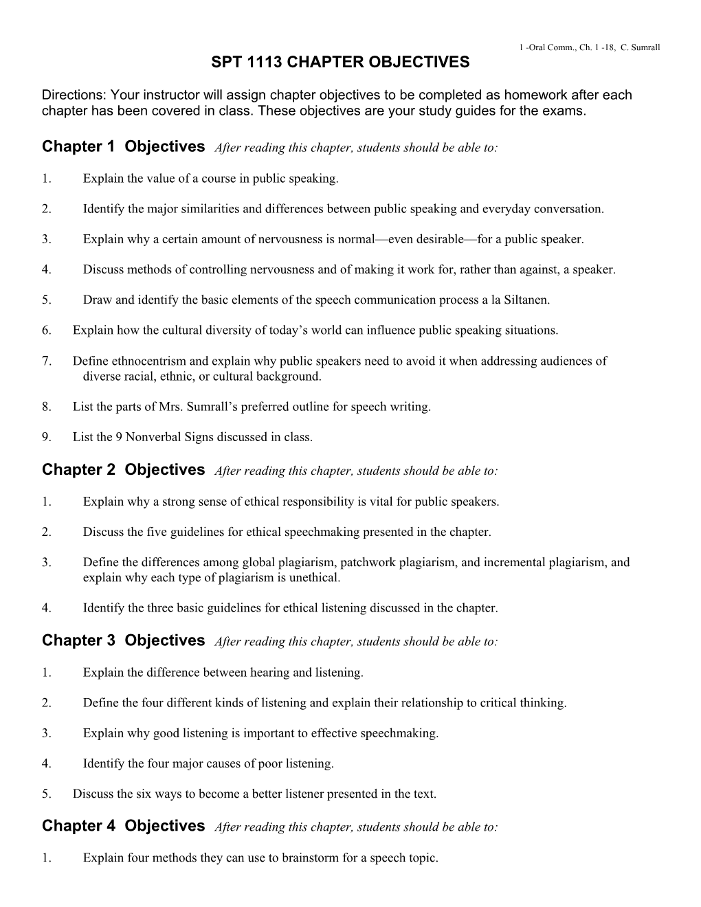 Spt 1113 Chapter Objectives