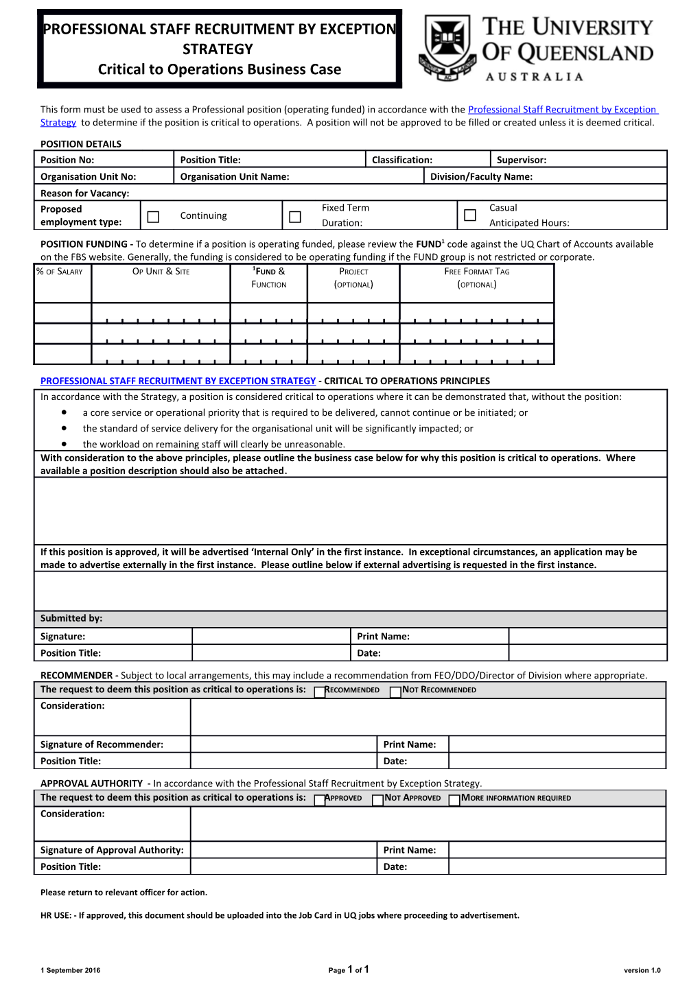 Staff Appointment (Non Casual) Form