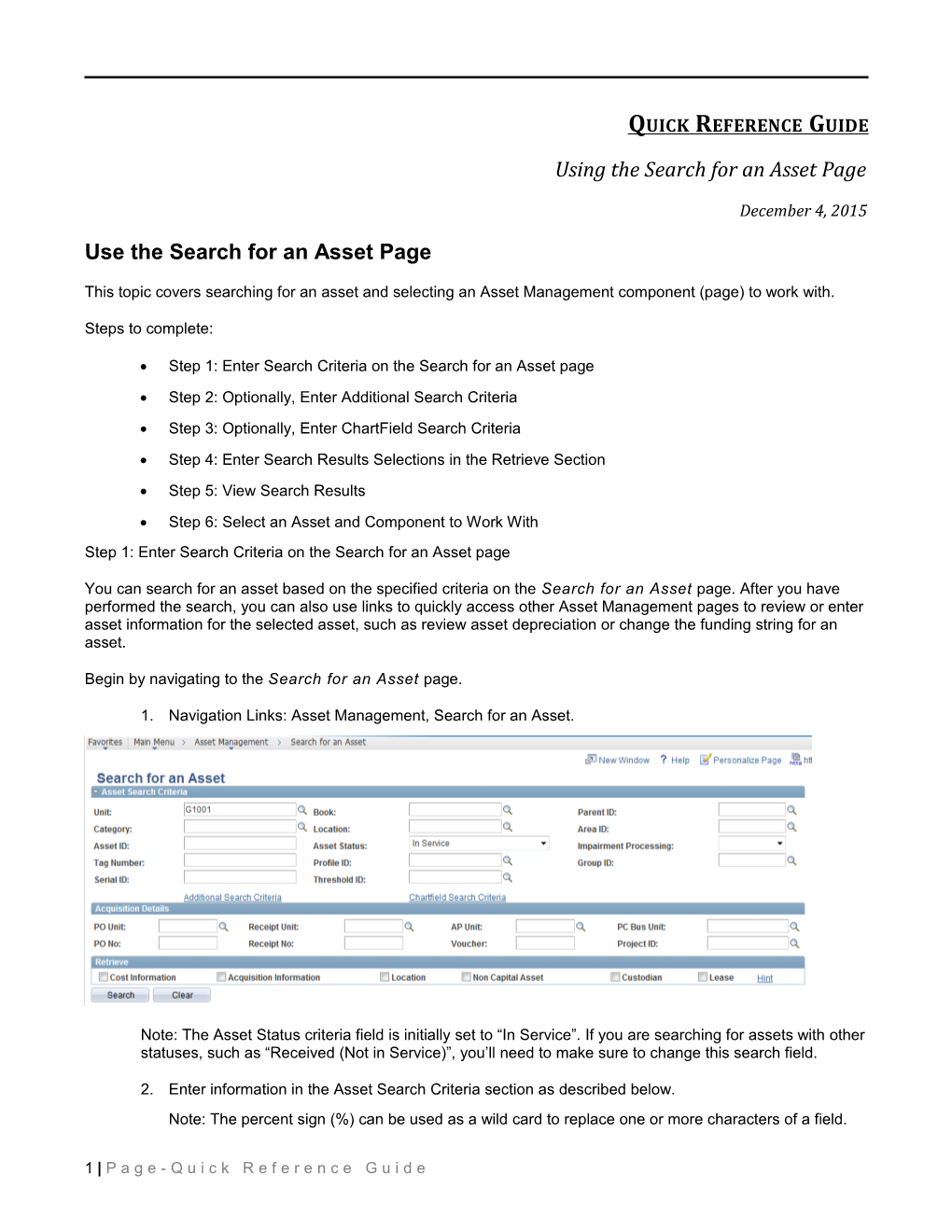 Using the Search for an Asset Page