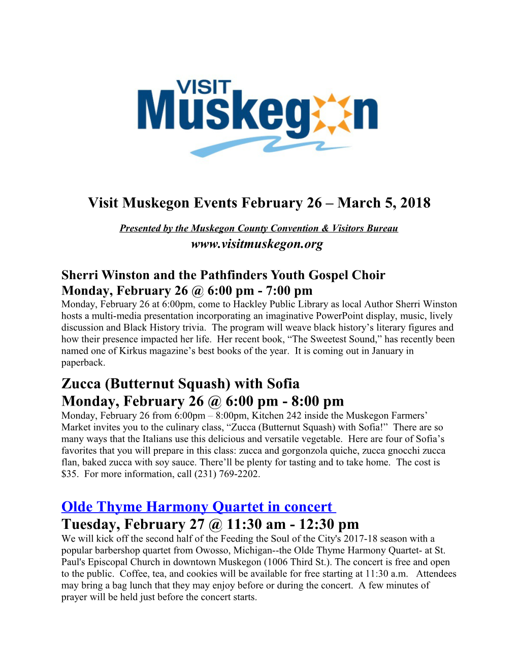 Presented by the Muskegon County Convention & Visitors Bureau