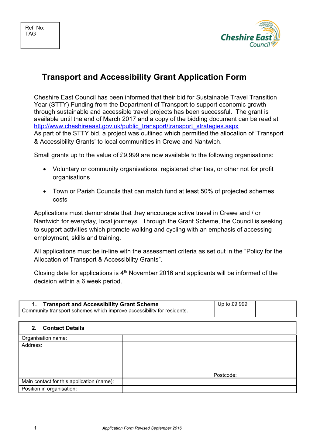 Community Grant Application Form