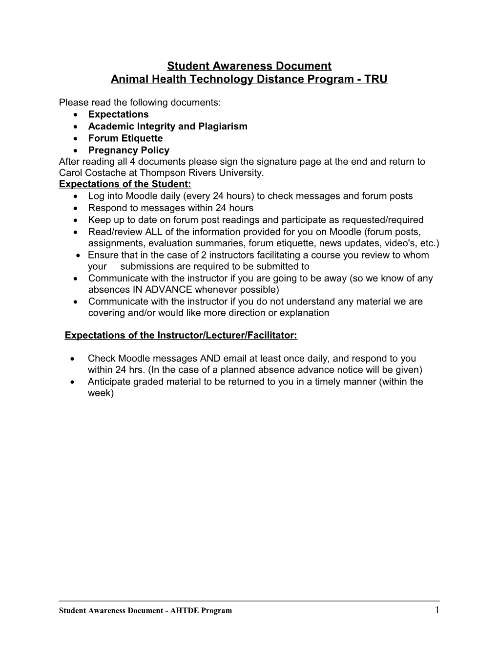 Animal Health Technology Distance Program - TRU