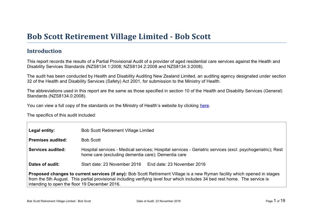 Bob Scott Retirement Village Limited - Bob Scott