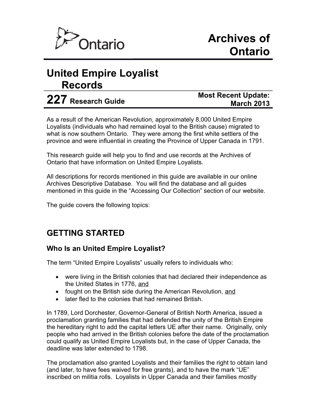 United Empire Loyalist Records