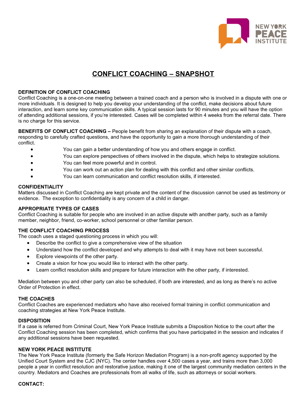 Conflict Coaching Snapshot
