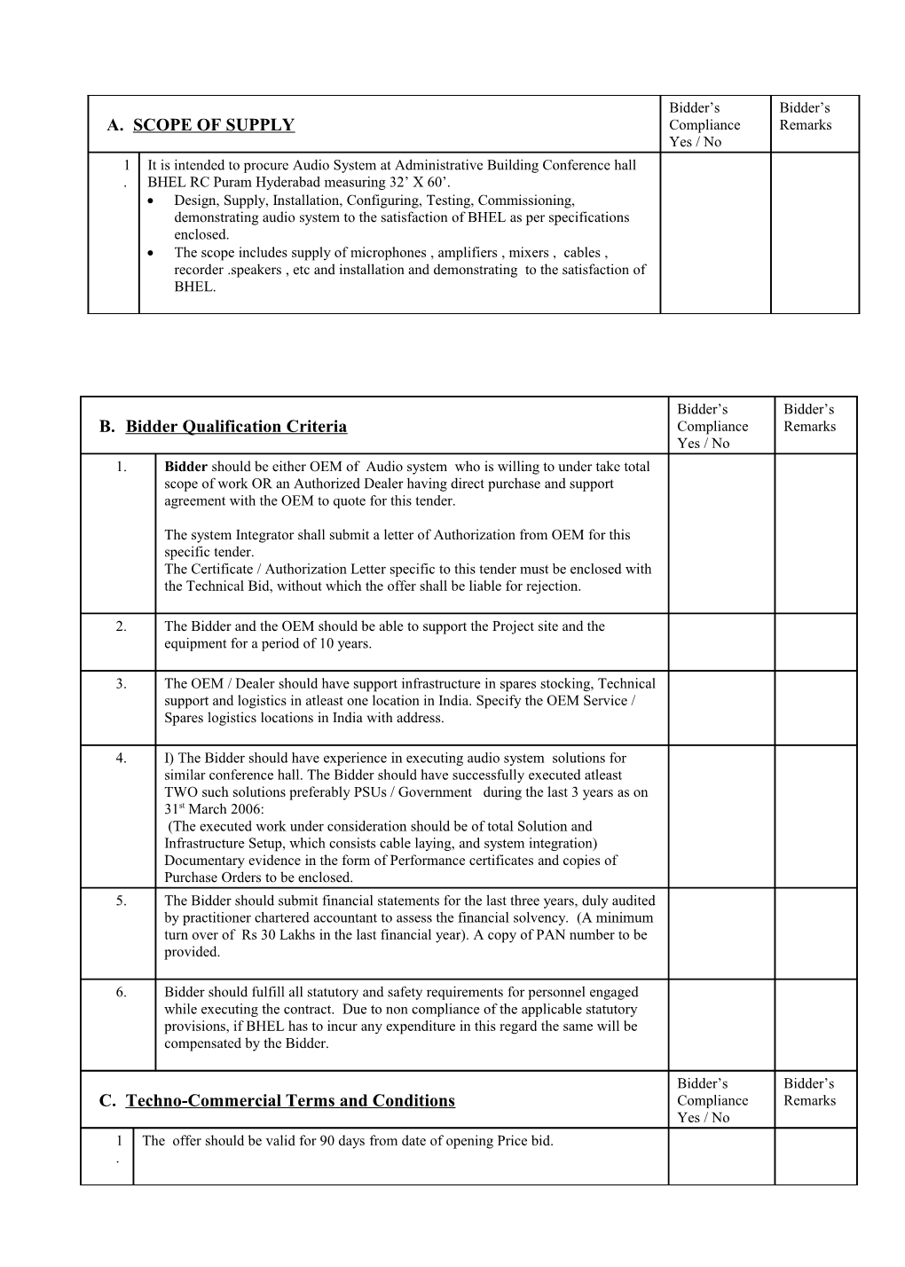 D. TECHNICAL SPECIFICATIONS - Audio Conferencing System at BHEL