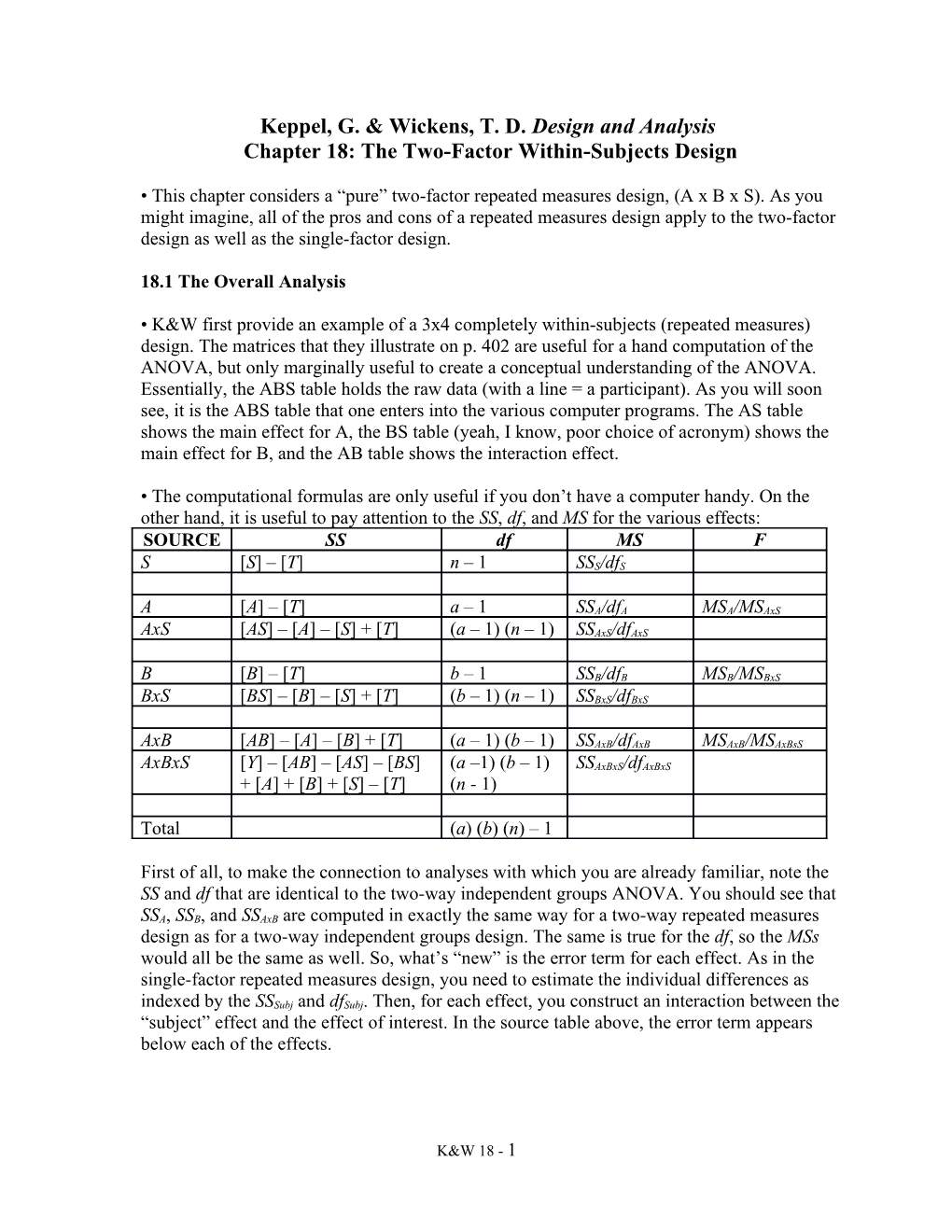 Keppel, G. Design and Analysis