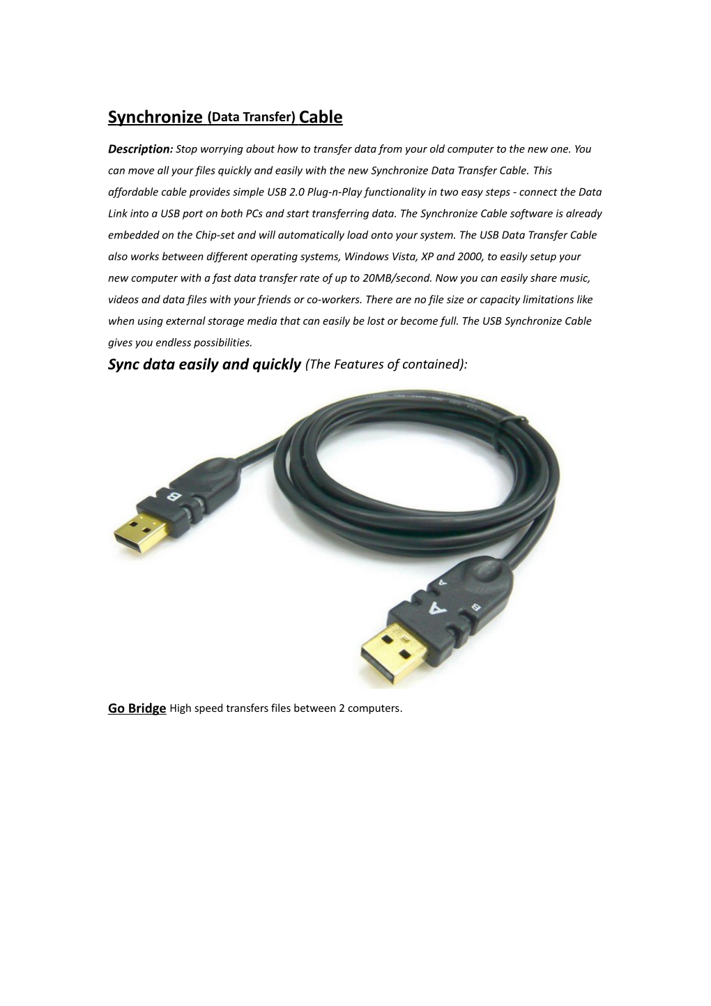 Synchronize (Data Transfer) Cable