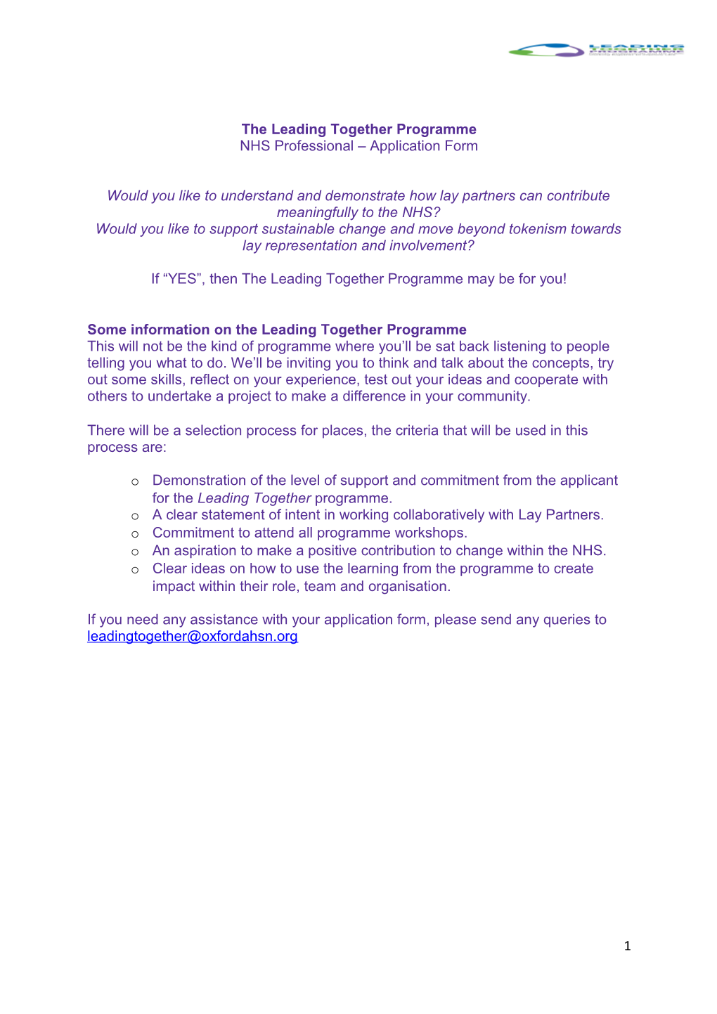 The Leading Together Programme