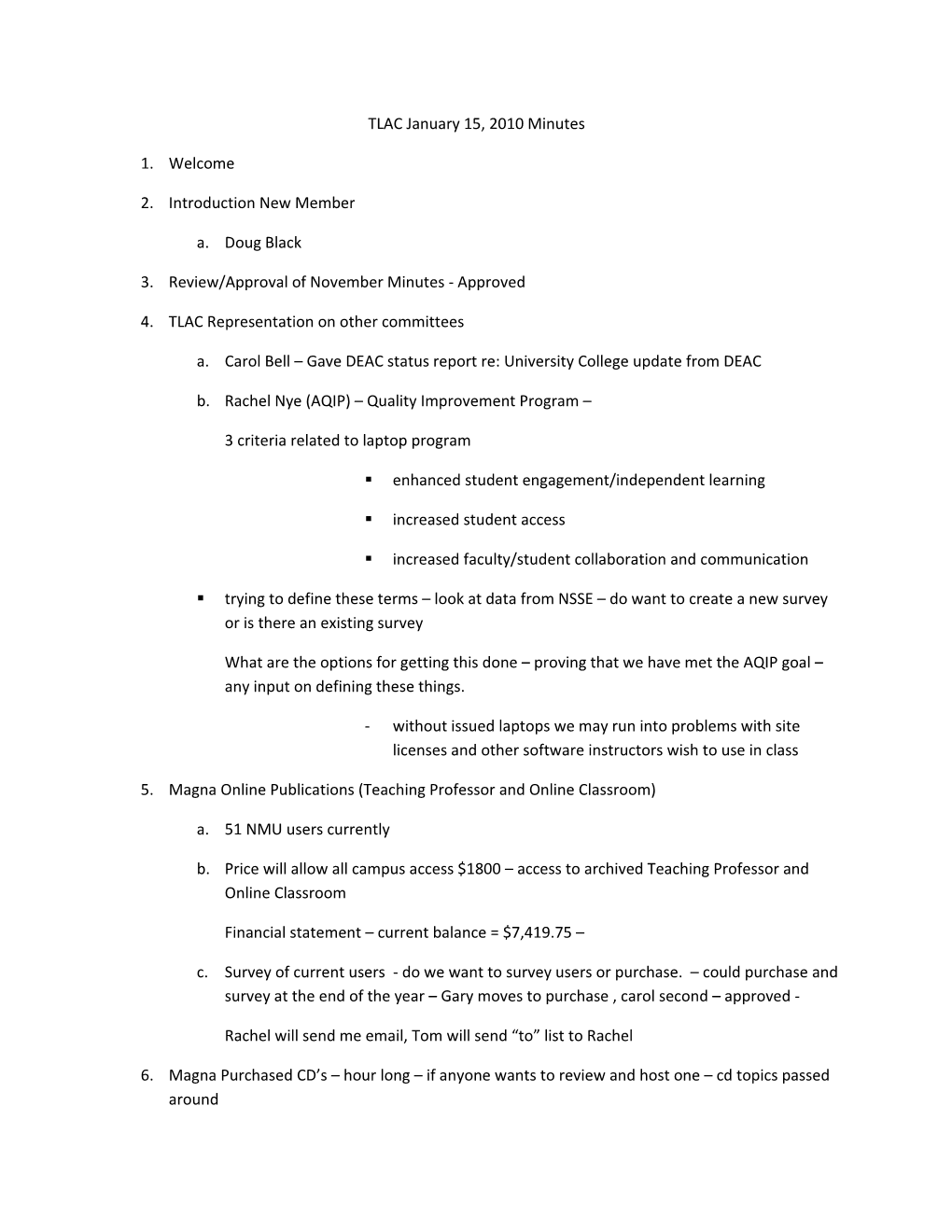 4. TLAC Representation on Other Committees