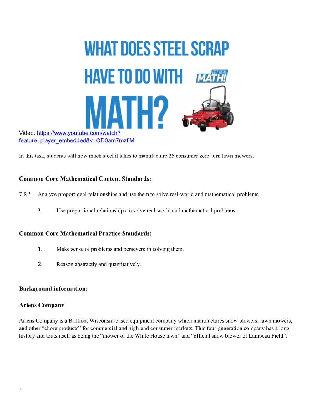 Common Core Mathematical Content Standards