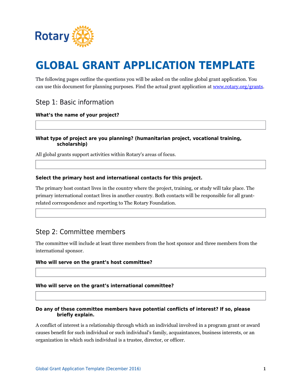 Global Grant Application Template