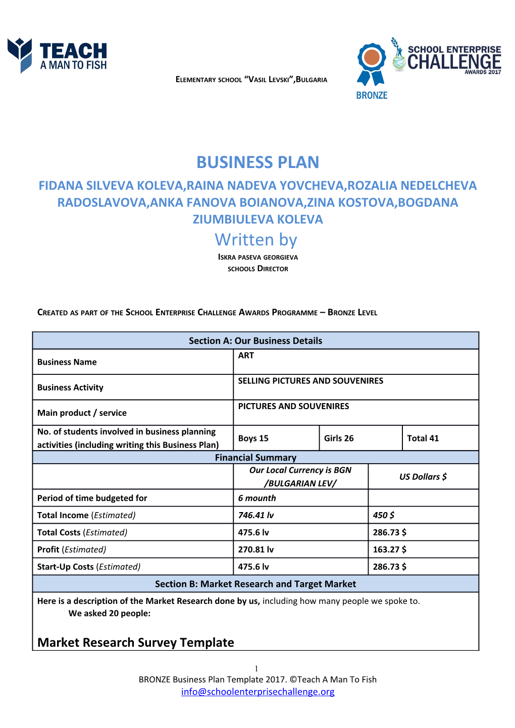 School Enterprise Challenge Business Idea Template