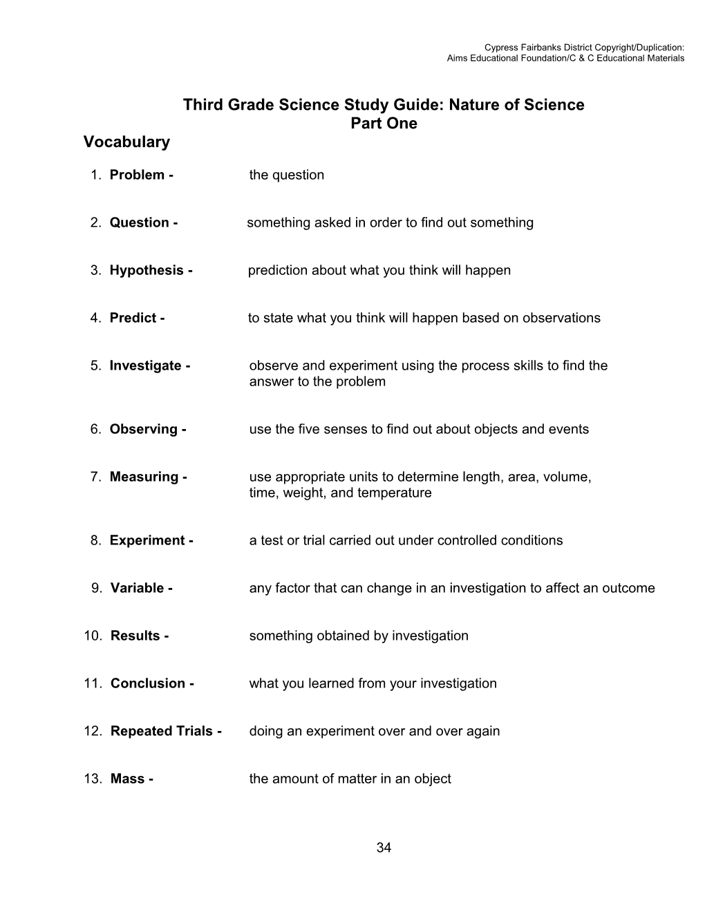 Third Grade Science Study Guide: Nature of Science