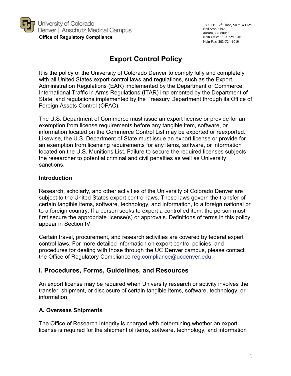 Export Control Policy