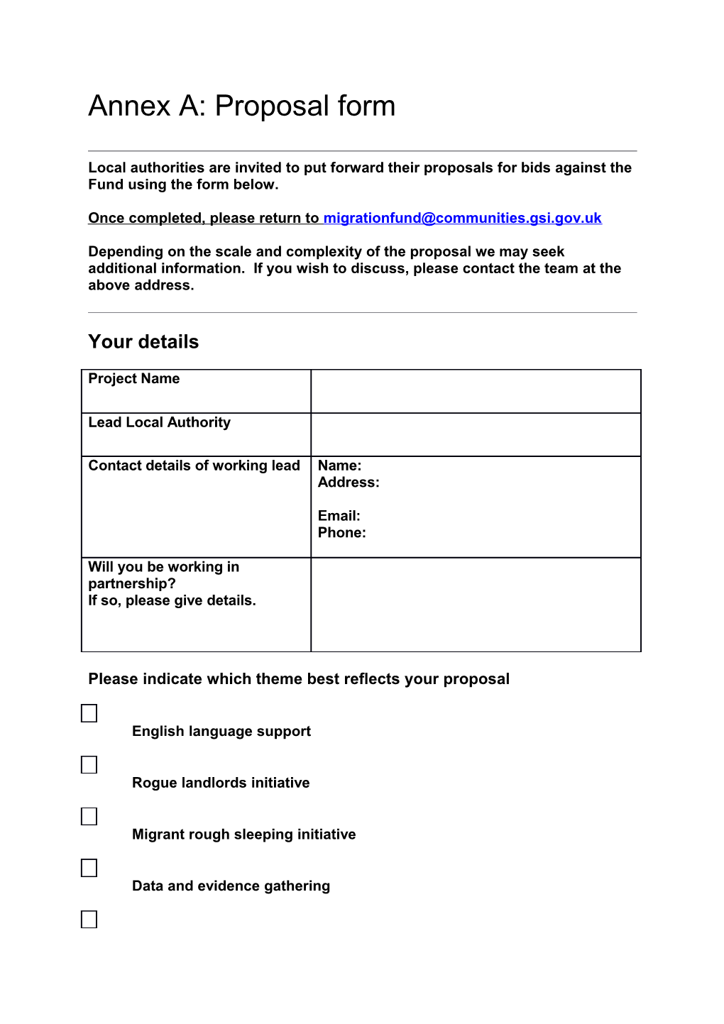 Annex A: Proposal Form