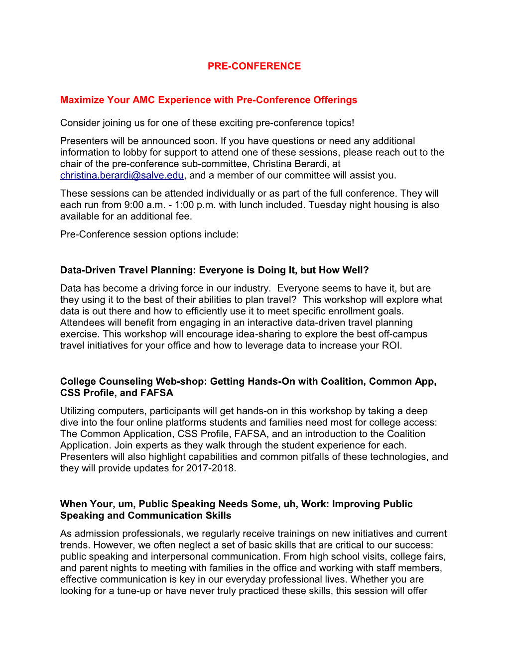 Maximize Your AMC Experience with Pre-Conference Offerings
