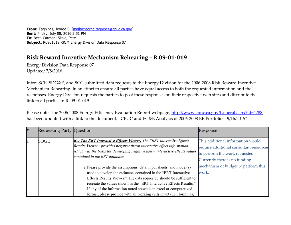 Risk Reward Incentive Mechanism Rehearing R.09-01-019