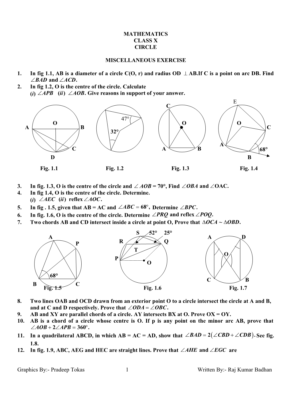 2. in Fig 1.2, O Is the Centre of the Circle. Calculate