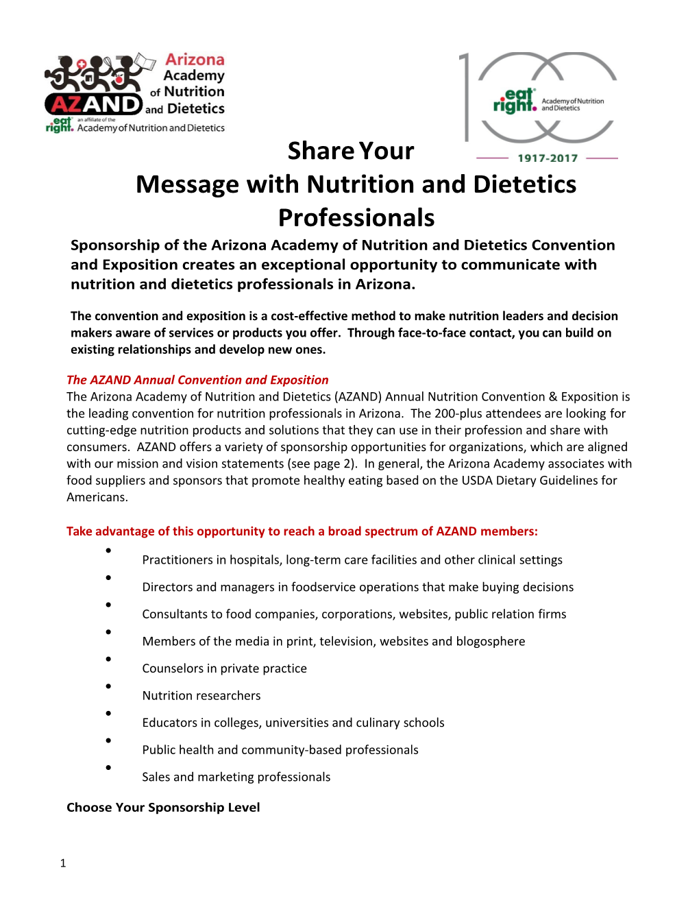 Shareyour Message with Nutrition and Dietetics Professionals