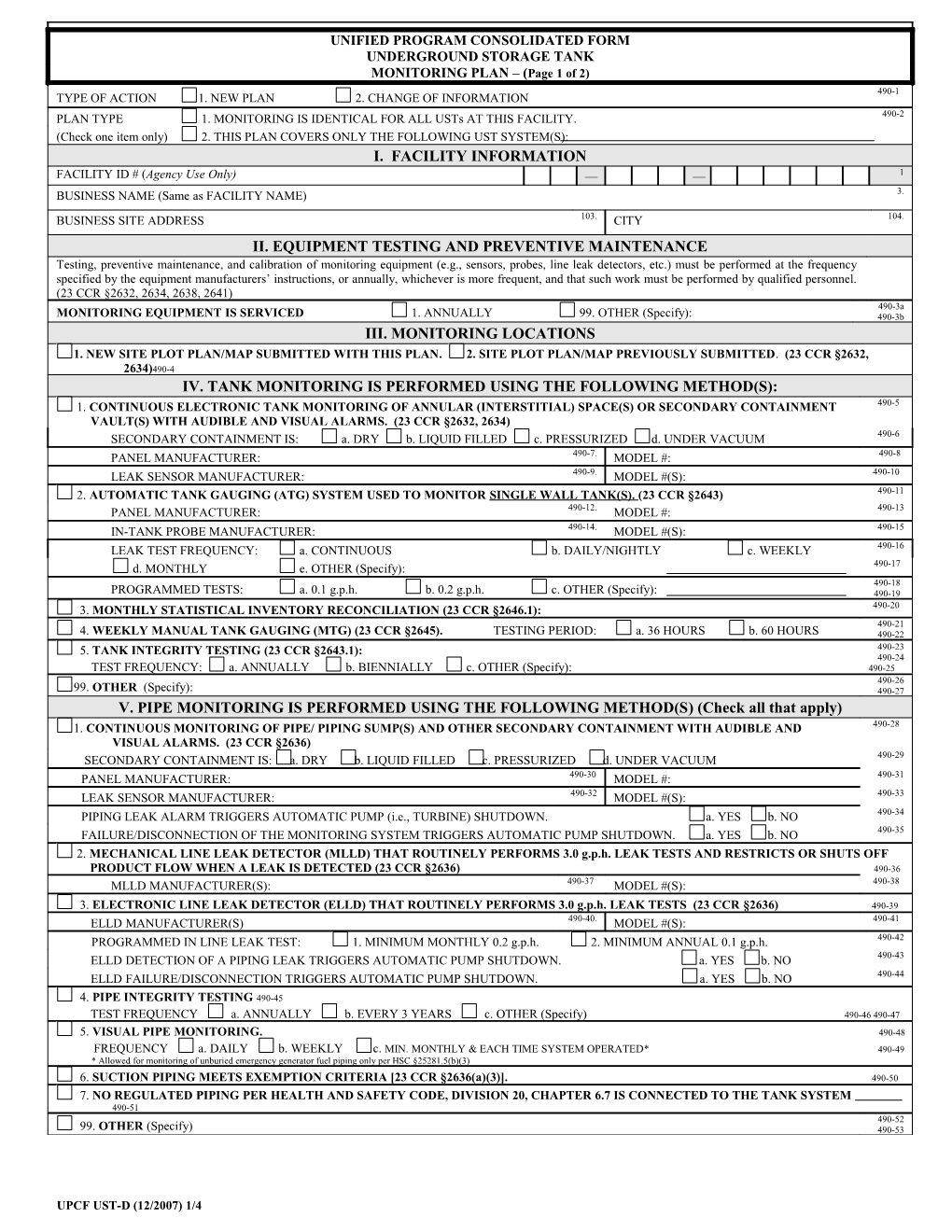 Unified Program Consolidated Form
