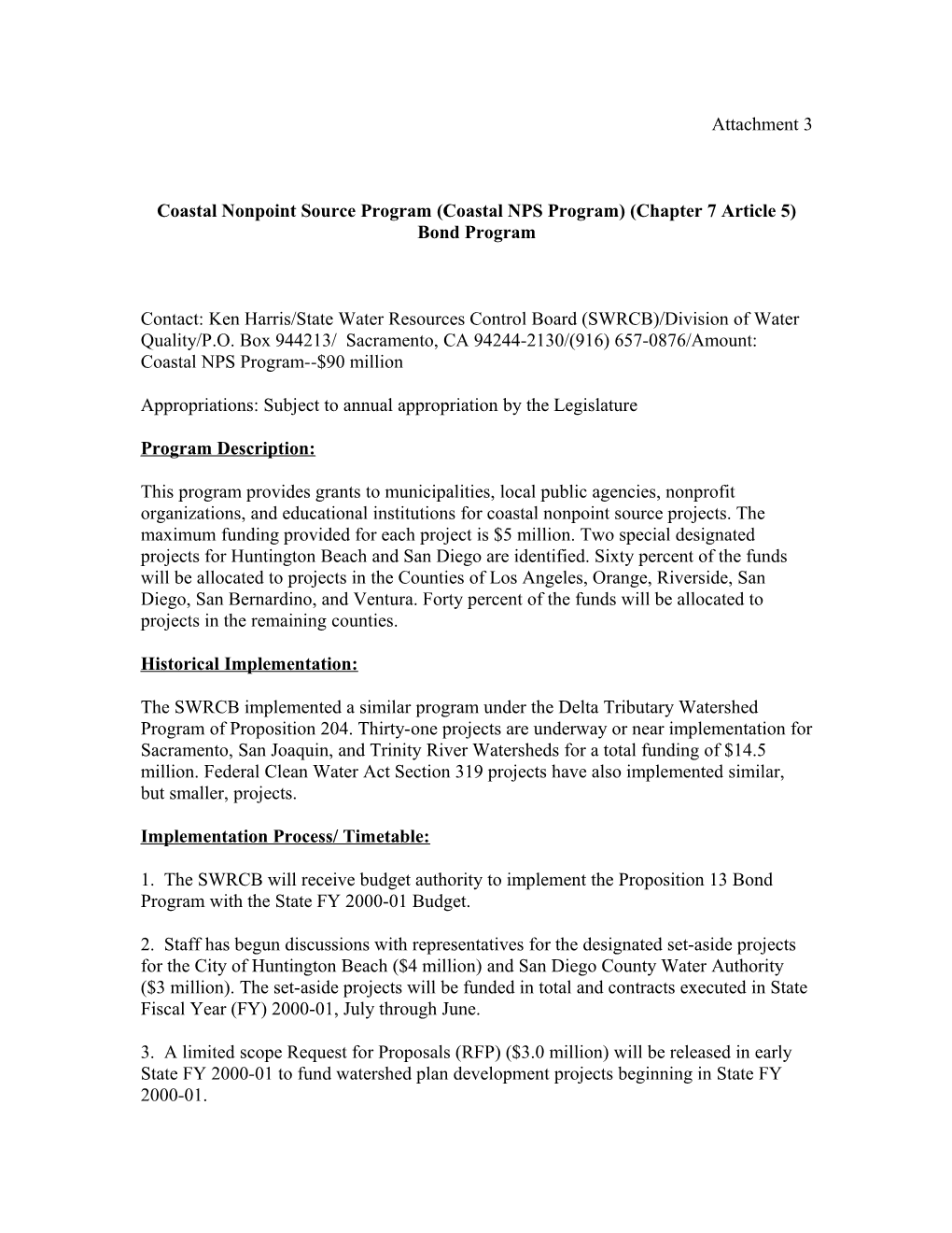 Coastal Nonpoint Source Program (Coastal NPS Program) (Chapter 7 Article 5) Bond Program