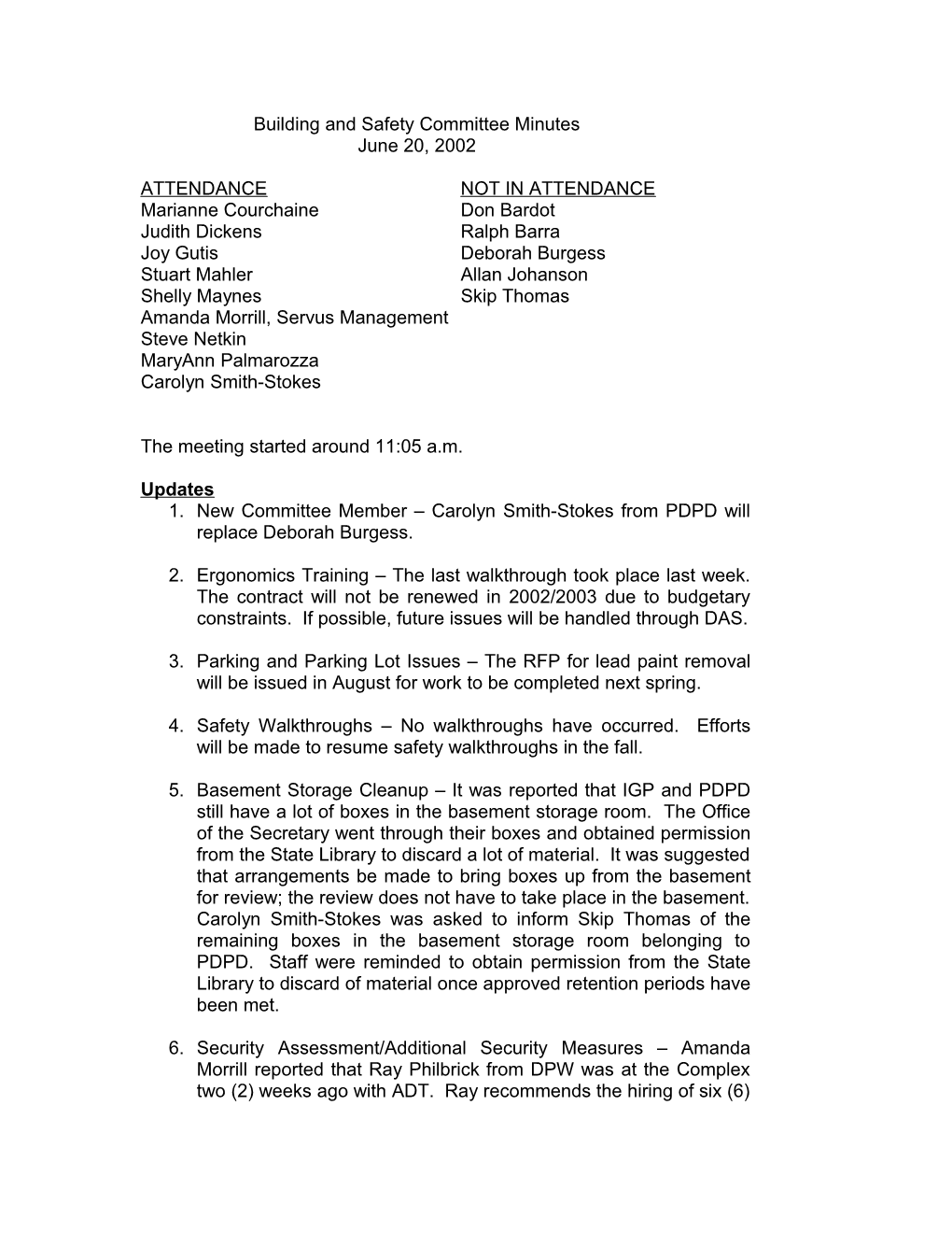 Building Safety Committee Minutes 6-20-2002