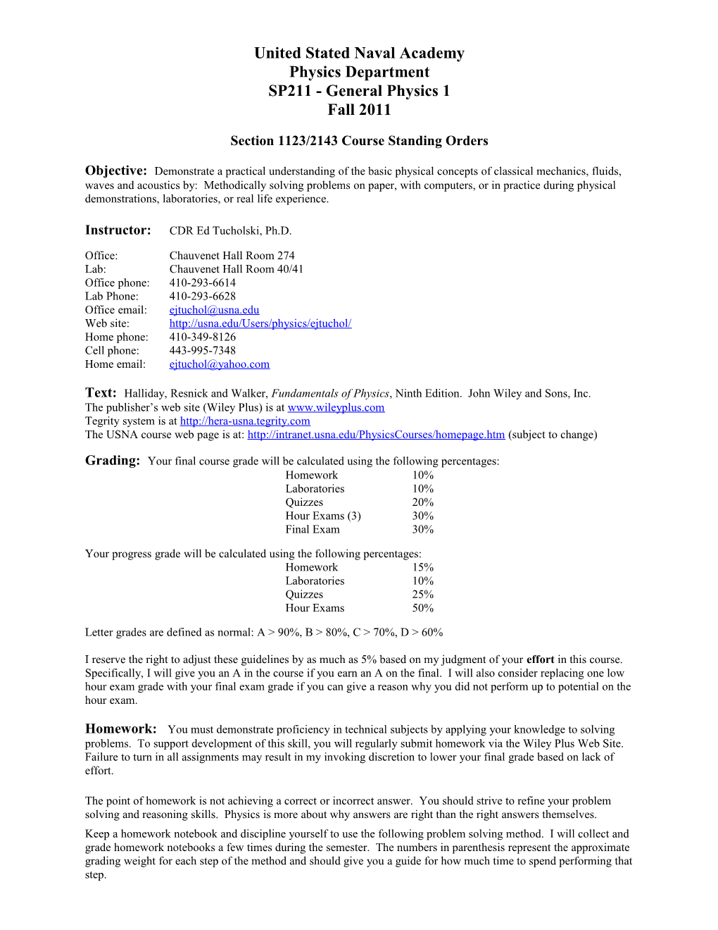 Section 1123/2143 Course Standing Orders