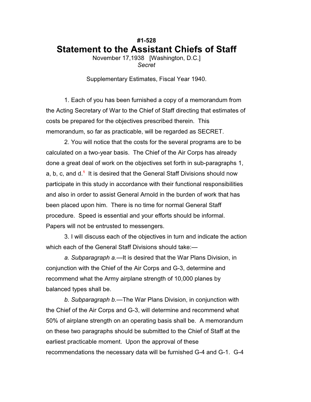 Statement to the Assistant Chiefs of Staff