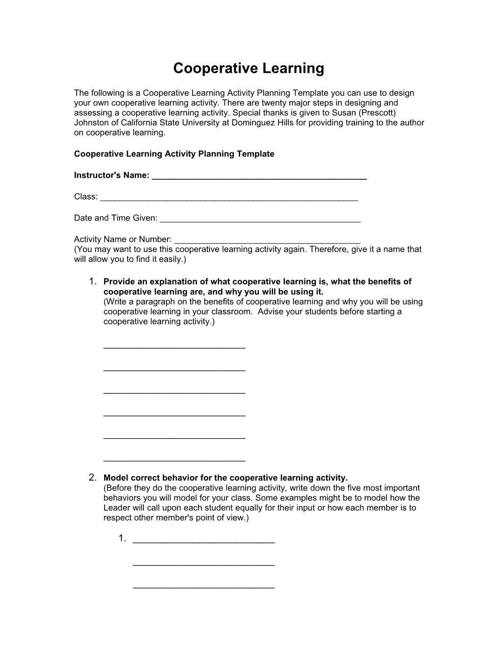 Cooperative Learning Activity Planning Template